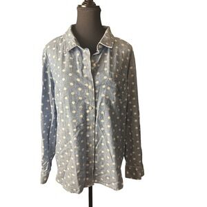 Tommy Hilfiger Women's Blue Polka Dot Long Sleeve Button Up‎ Shirt Top